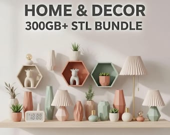 Home & Decor 300GB+ STL Bundle, 3D Printer files, home decor 3d files, Vases, Lamps, Planters, Wall Art And Organizer Models printing bundle