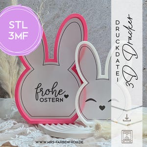 3D Ostern Hasenkopf Aufsteller 01 | 3D Datei STL 3MF | Deko zum 3D Drucken | Inkl. kleiner Gewerbelizenz und PDF Druckvorlagen