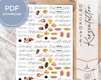 PDF template candle tattoos autumn 01, DIN A4 template for self-printing candle stickers candles