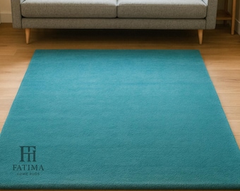 Solid Color Modern - Hand-Tufted Plain Teal Rug –  Minimalist Carpet for Living Room & Bedroom