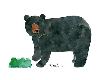 Black Bear Watercolor Print: Nursery Art, Kids Decor, Cabin Theme