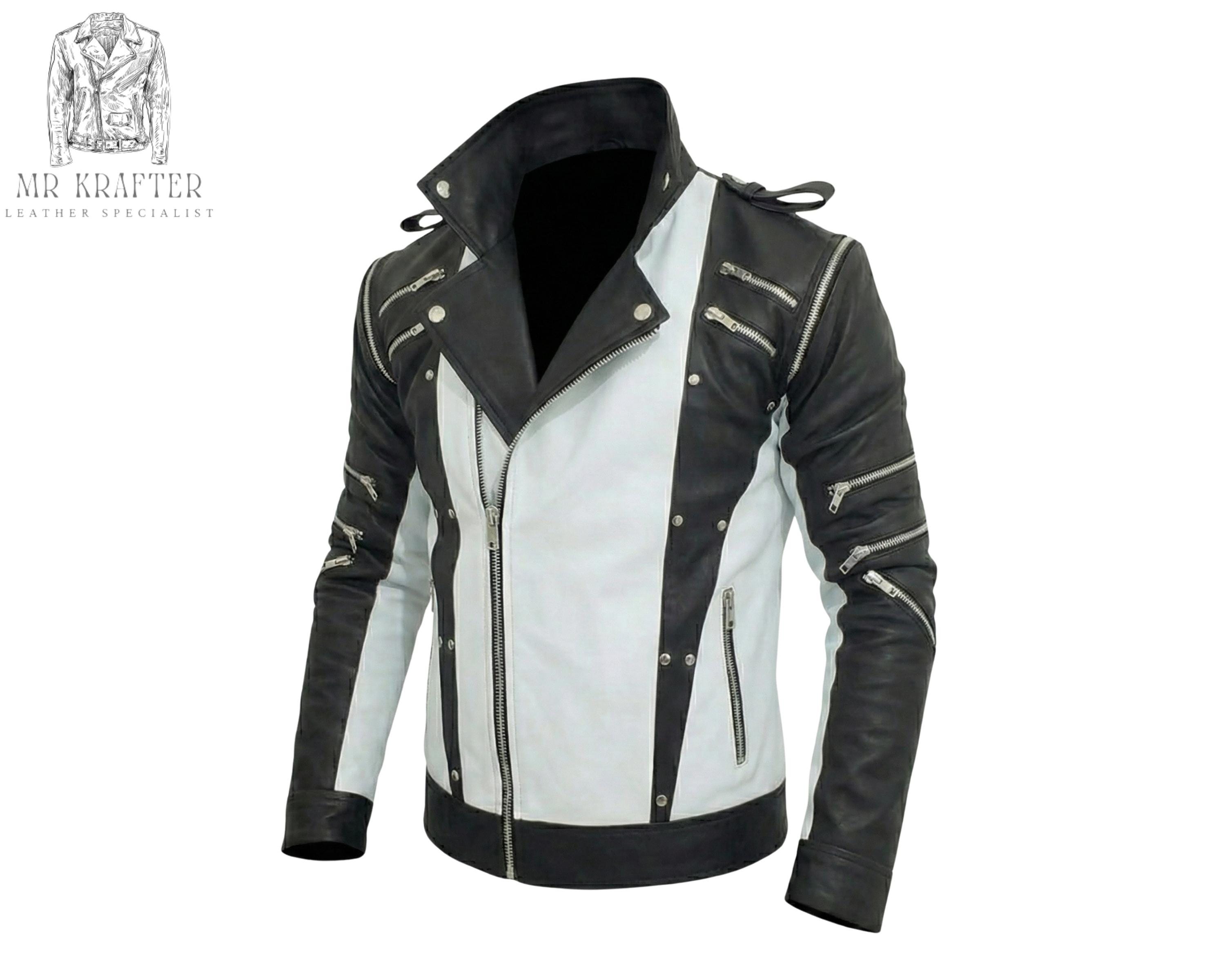 Michael Jackson Thriller Black White Leather Jacket - 80s Pepsi