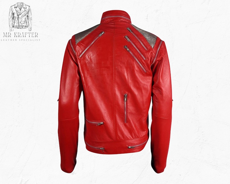 Bright Red Rapper Jacket Michael Jackson Red Beat It Jacket for Men | Biker Leather Costume ...