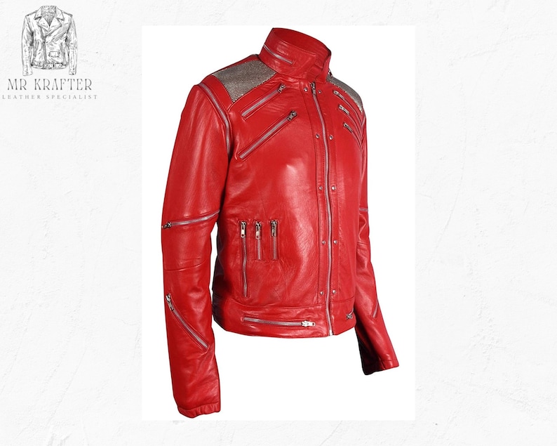 Bright Red Rapper Jacket Michael Jackson Red Beat It Jacket for Men | Biker Leather Costume ...