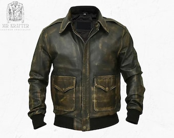 Blouson aviateur A2 homme en cuir marron effet vieilli