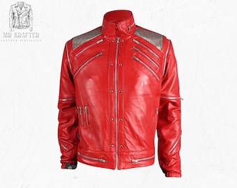 Michael Jackson Red Leather "Beat It" Jacket | 80s Retro Biker Style