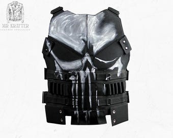 Punisher Tactical Leather Vest – Skull Combat Cosplay Armor