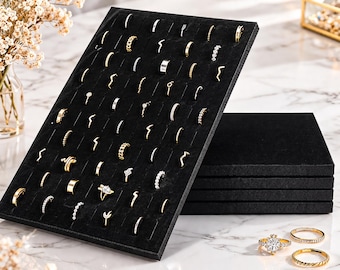 Bandeja expositora de terciopelo para anillos (3 unidades, 100 ranuras) / Organizador de anillos para joyería / Soporte de exhibición para tiendas