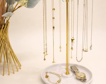 Soporte organizador de collares giratorio de 360 grados / Exhibidor de joyas / Estante para colgantes / Soporte para collares para tocador