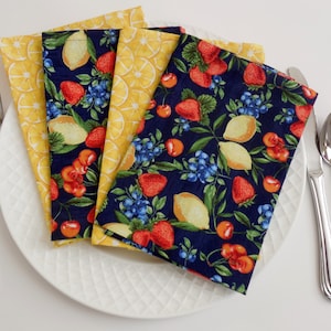 Lemon Cherry Cloth Dinner Napkins-Set of 4- Handmade