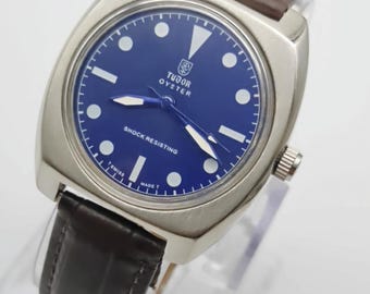 Vintage Tudor Oyester Watch: Restored Swiss Manual Winding-Blue Dial