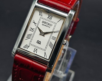 Vintage Seiko Slim Tank Style Quartz Men's Wrist Watch, Rectangle Watch, White Dial