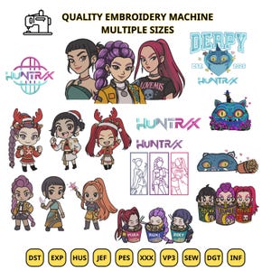 Kpop Huntrix Bundle Embroidery Design, Demon Hunter Embroidery, Kpop Hunter Design, Logo (Digital Download)