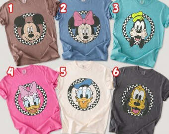 Comfort Colors Retro Matching Disney Trip Shirt, Checked Circle Mickey and Friends Family Vacation Tee JBUH01