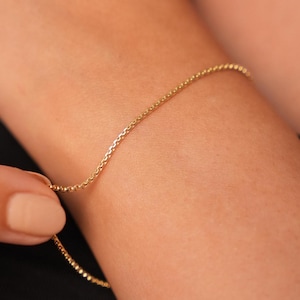 14k Solid Gold Box Chain Bracelet / Dainty Link Chain Jewelry for Women / Gold Elegant Gift for Her / Minimalist Gold Everyday Bracelet