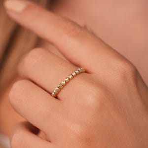 14k Solid Gold Beaded Ring / 14K Solid Gold Beaded Ring, Minimalist Gold Band for Women, Dainty Everyday Gold Jewelry / Moon Bead Jewelry