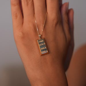 14k Yellow Gold Bar 1 Kg Charm Pendant / 14K Gold Bar Charm Pendant / Minimalist Vertical Gold Pendant / Solid Gold Bar Element Pendant