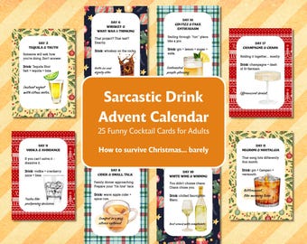 Cuenta regresiva de Adviento de Navidad Tarjetas de Adviento de broma Juegos de palabras navideños Tarjetas de calendario de Adviento de Navidad Tarjetas de broma navideñas diarias Imprimibles navideños