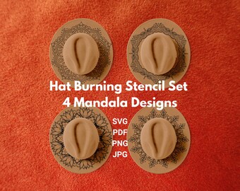 4 Hut Schablonen Set - Westernhut & Fedora Hut Brennvorlagen | Digitaler Download