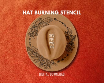 Boho Design Fedora Hut Art Brennschablone SVG PDF png jpg - DIY Brennvorlage