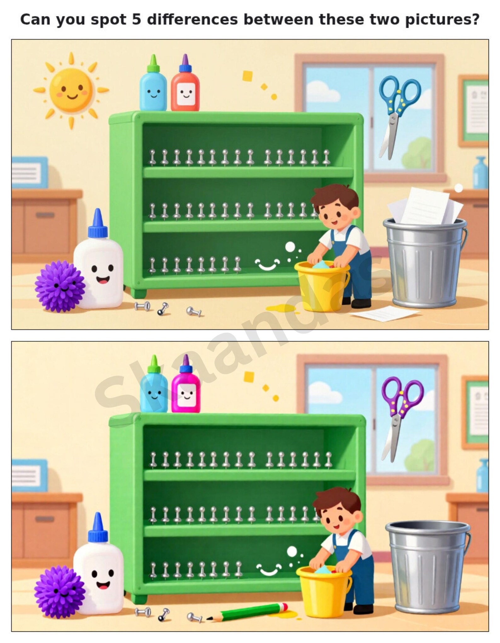 Spot the Difference Printable - School Theme 10 Worksheet With Answer ...