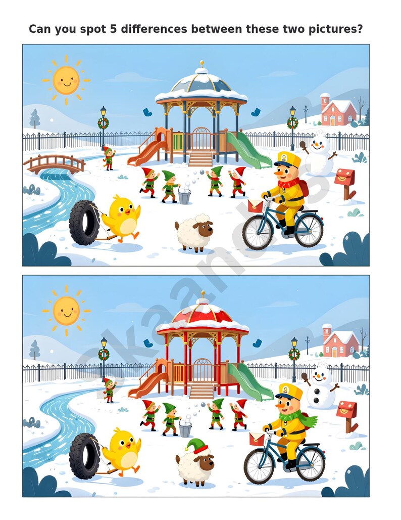 Winter Spot the Difference Puzzle | Kids Printable Activity (PDF) - Etsy