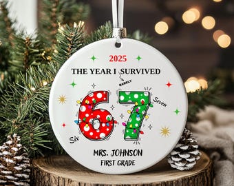 Custom Teacher 67 Ornament, Teacher 6 7 Ornament, Teacher Six Seven Christmas Ornaments, Funny Teacher Christmas Gift Ornament