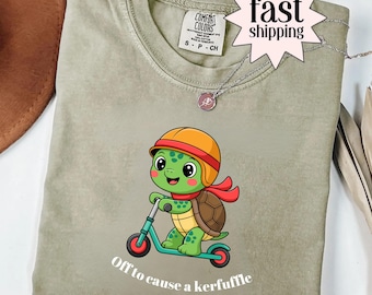 Off To Cause A Kerfuffle Comfort Colors Shirt Funny Tortoise Scooter Tshirt Silly Animal Mental Health Tee Adult Humor Sarcastic T-Shirt