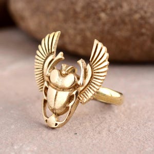 Art Deco Ancient Egypt Revival Inspired Scarab Ring - Good Luck Good Fortune Rebirth Talisman - Brass