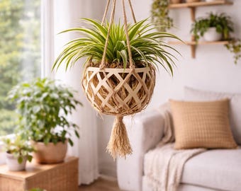 Macramé Plantenhouder – Handgemaakte Hangende Plantenhanger voor Binnen met gaten
