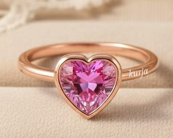 Anillo de compromiso con zafiro rosa en forma de corazón, solitario con piedra natal de septiembre, anillo de aniversario con una sola piedra para esposa.