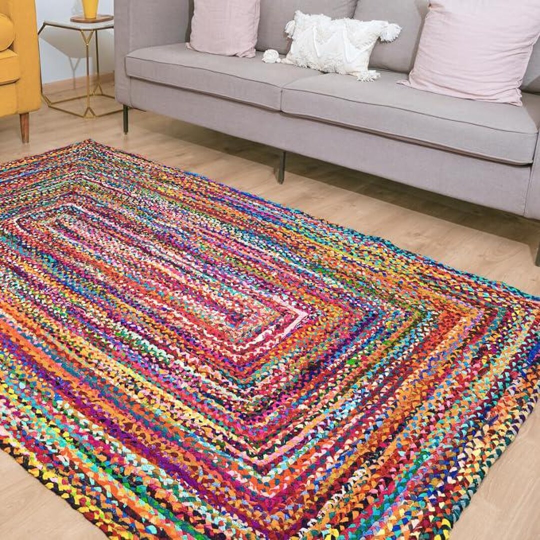 Vibrant Chindi Cotton Braided Rug - Handmade Indian Eco Jute Runner - Etsy