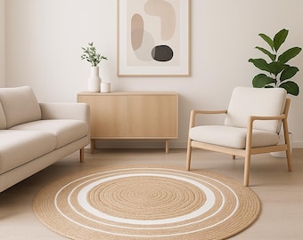 Handmade Braided Jute Rug Round Boho