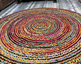 Alfombra redonda trenzada hecha a mano / Alfombra colorida de algodón chindi / Alfombra bohemia para sala de estar, guardería, dormitorio y decoración del hogar
