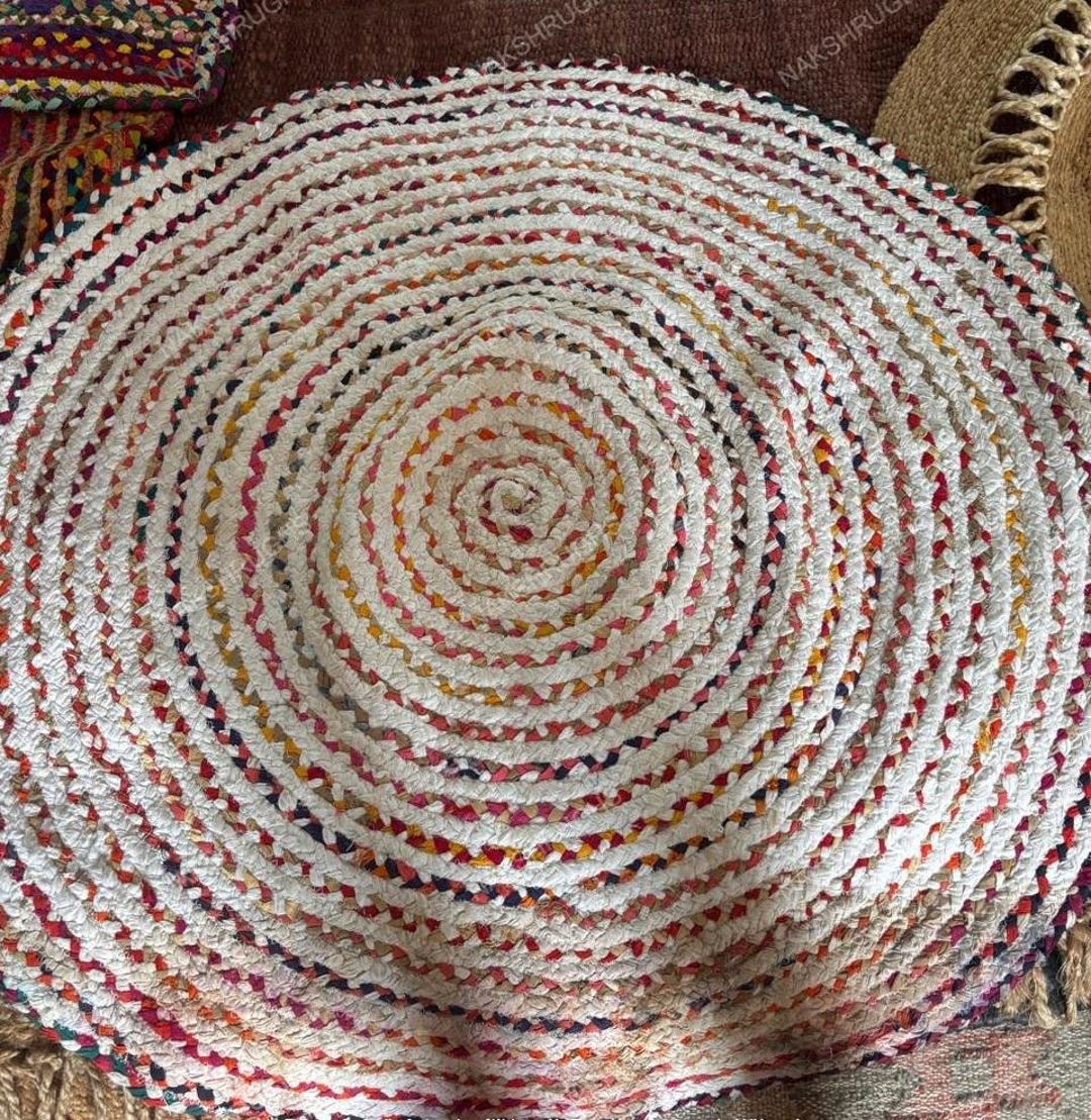 Handmade Round Cotton Chindi Rug, Braided Boho Area Rug - Etsy