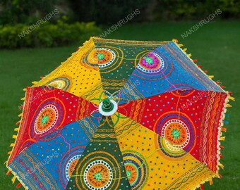Handmade Multi Color Embroidered Umbrella, Boho Festival Parasol, Home Decor