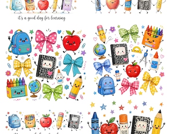 Back to School PNG, Cute School Supplies PNG, Teacher Shirt Design, Crayon Apple Pencil Notebook Graphic, Sublimation PNG, School Clipart