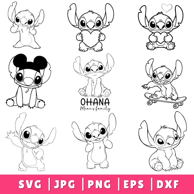 Stitch And Lilo SVG, Stitch svg out-line bundle, Angel svg, stitch clipart, stitch png, lilo Cartoon Svg, stitch svg cricut, silhouette svg, image 2
