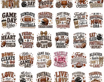 Football PNG Bundle Retro Game Day Coquette Bow Football Mama Football Junkie Touchdown Season Heart On That Field PNG Sublimation