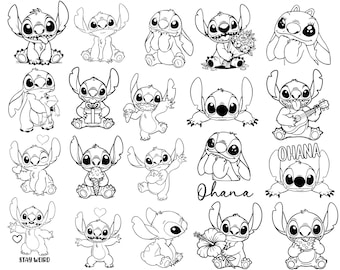 Stitch y Lilo SVG, paquete de contorno de Stitch SVG, ángel SVG, clipart de Stitch, Stitch PNG, dibujos animados de Lilo SVG, Stitch SVG Cricut, silueta SVG