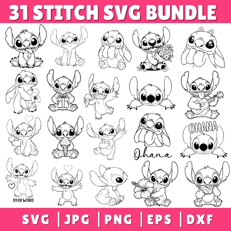 Stitch And Lilo SVG, Stitch svg out-line bundle, Angel svg, stitch clipart, stitch png, lilo Cartoon Svg, stitch svg cricut, silhouette svg, image 1