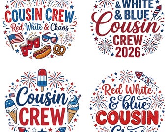 4 Cousin Crew Red White Chaos PNG, America 250, 4th July Sublimation Design (Digital Download)