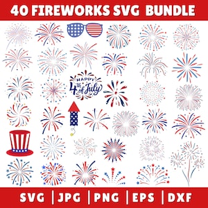 Pacchetto SVG per il 4 luglio Fuochi d'artificio SVG e PNG Più di 100 file di fuochi d'artificio PNG Elementi SVG ClipArt di fuochi d'artificio File PNG