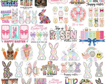 35+ Happy Easter Bundle Png, Easter Png, Retro Easter Png, Easter Bunny Png, Easter Coquette Png, Floral Spring Png, Brushstroke Easter Png