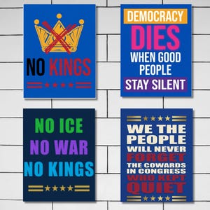 Anti-Trump Protest Signs Bundle: No Kings Printable, Resist, Defend Democracy Art