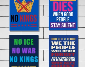 Anti-Trump Protest Signs Bundle: No Kings Printable, Resist, Defend Democracy Art