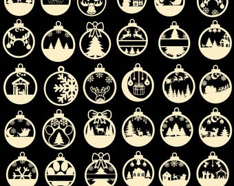60 Christmas Balls SVG Bundle, Christmas Ornaments Svg Bundle, Laser Cut Files Glowforge Svg, Winter Ornament Svg Bundle,Christmas Scene Svg