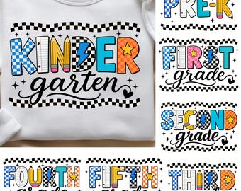 Checkered Back to School Boys PNG Bundle, Kindergarten Kid Design, First Day PNG, Pre-K to Third Grade Png,School Boy Sublimation File