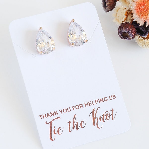 Rose Gold Bridesmaid Earrings, Teardrop Crystal Earrings, Bridesmaid Jewelry, Wedding Bridal Gift, Silver, Clip-On OR Stud Earrings, NOVAH