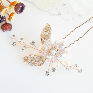 Bridal Hair Pin, Silver, Rose Gold Wedding Hair Pins, Boho Hair Accessories, Crystal Flower Hairpins, Pearl Hair Jewelry, Hair Vine, GALLIA
